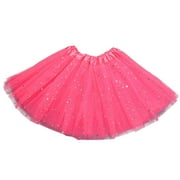 TUOBARR Toddler Dress Toddler Girls Cute Party Dance Solid Color Net Yarn Sequins Stars Tulle Girls Tutu Skirt,Hot Pink